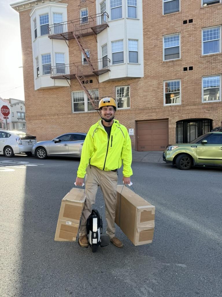 Chip Weinberger carrying the first Jamcorder shipment to the post office